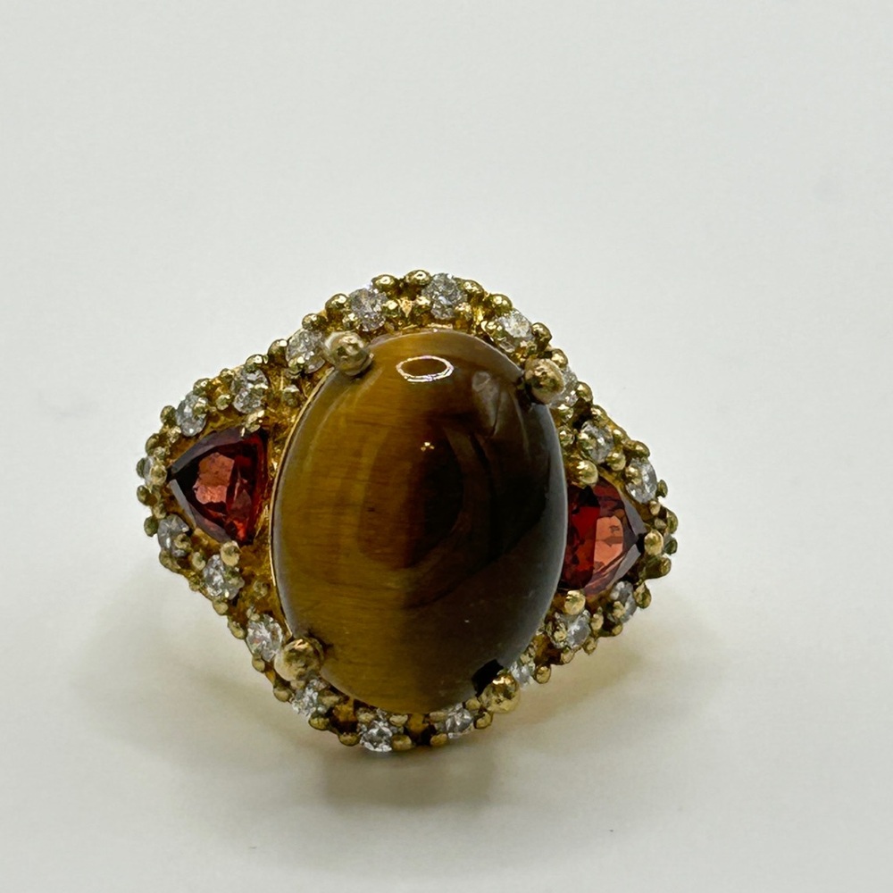 Tigers Eye and Garnet Ring; Size 9; GdB